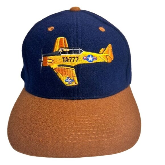 Otto Cap Navy & Brown Embroidered Trainer Aircraft TA-777 Hat T-6 Texan - Picture 1 of 9